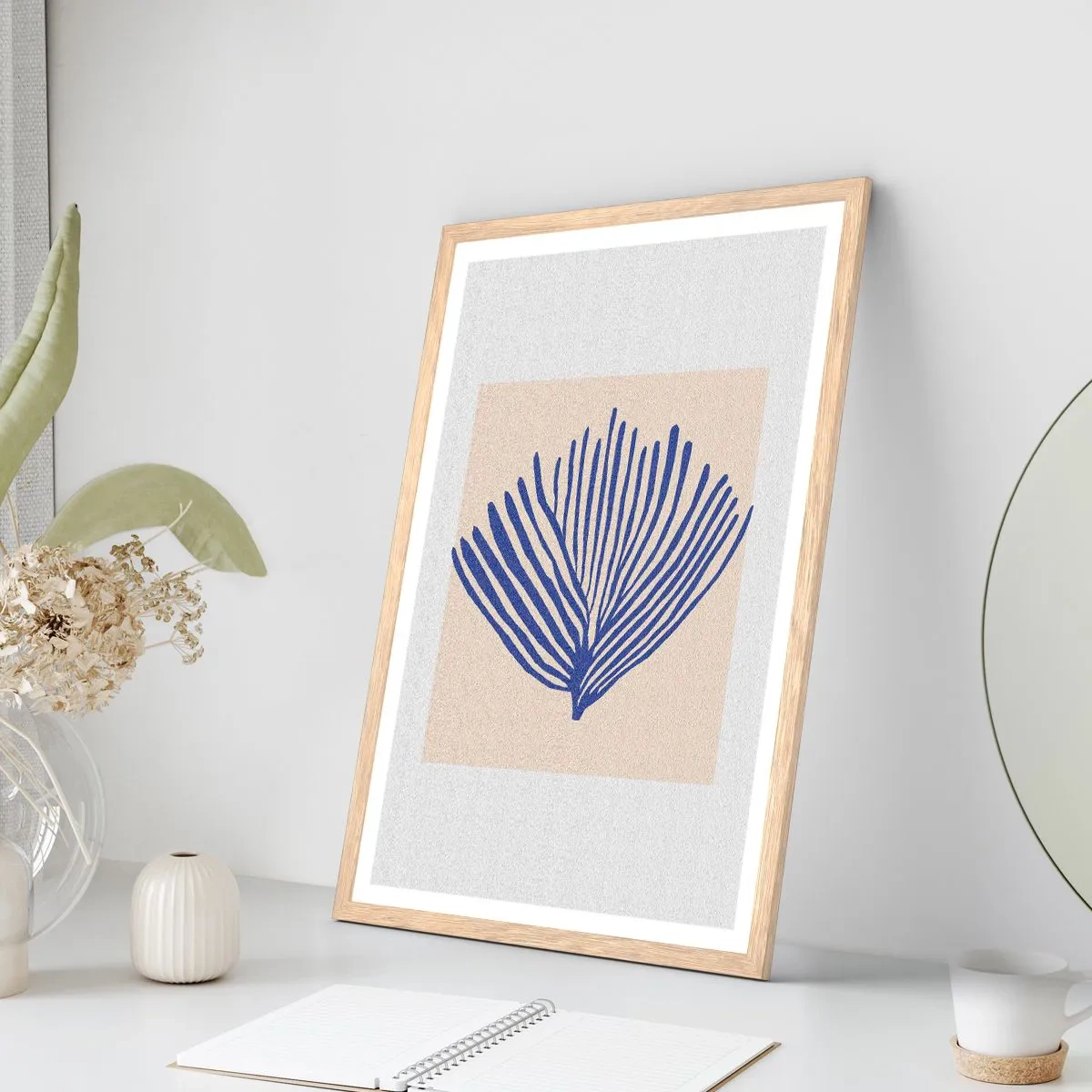 Poster în ramă de stejar deschis - Evantai albastru - 70x100 cm