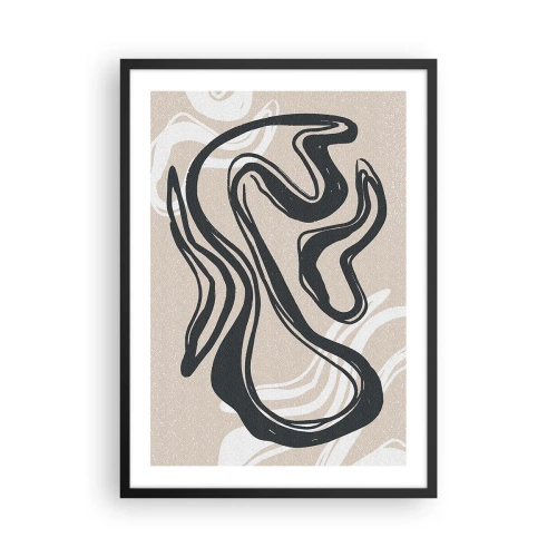 Poster în ramă neagră - Linie abstractă pe un fundal bej - 50x70cm - Expresie multiplicată - Decorațiune modernă pentru perete pentru living și dormitor ARTTOR