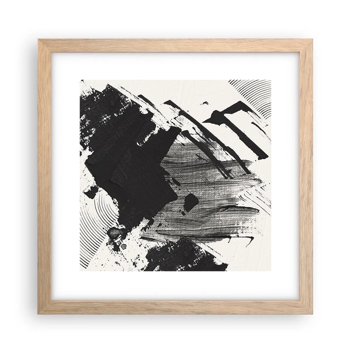 Poster în ramă de stejar deschis - Abstracție - expresie de negru - 30x30 cm