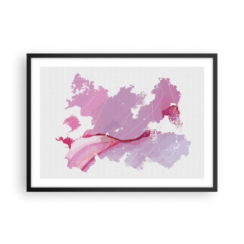 Poster în ramă neagră - Harta unei lumi roz - 70x50 cm