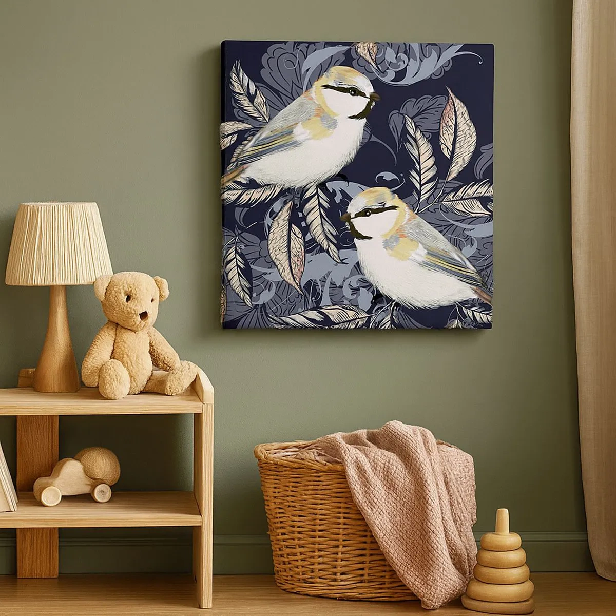 Tablou pe pânză - Ciripirile galben-albastru - 30x30 cm