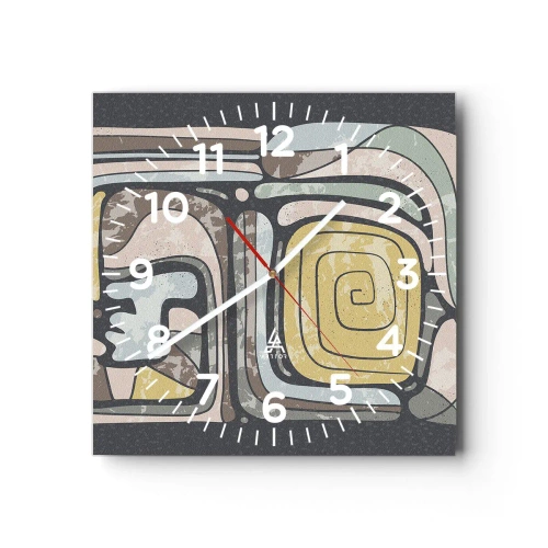 Ceas de perete - Ceas pe sticlă - Abstracție în spirit precolumbian - 30x30 cm