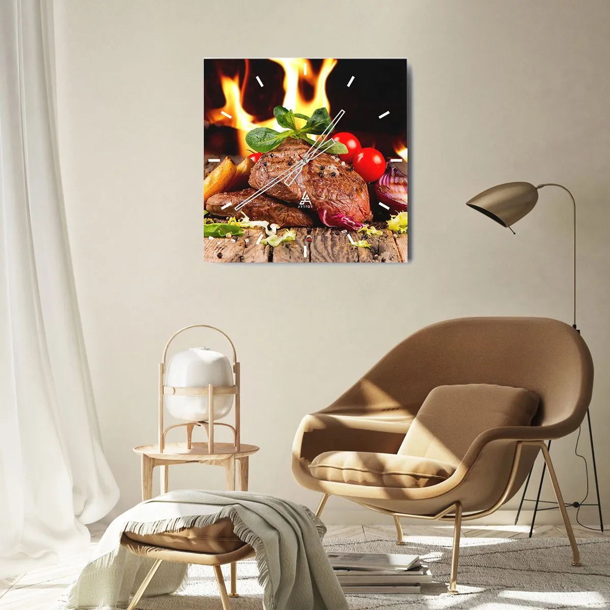 Ceas de perete - Ceas pe sticlă - Înconjurată de ardoare - 30x30 cm