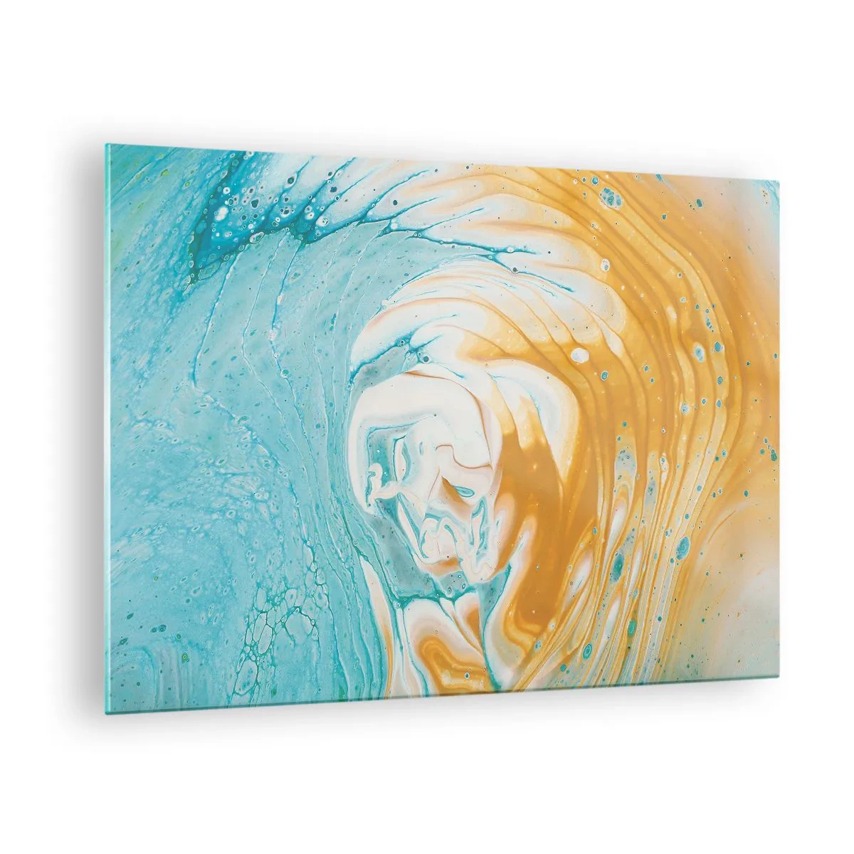 Tablou pe sticlă - Vârtej pastelat în culori albastru și galben - 70x50cm - Vârtej de pastel - Decorațiune modernă pentru perete pentru living și dormitor ARTTOR