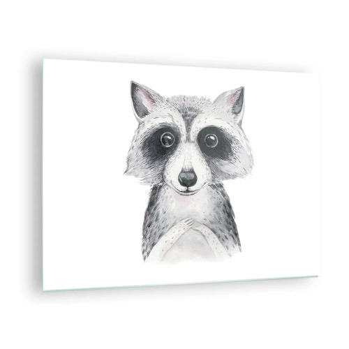 Tablou pe sticlă - Portretul unui câine raton în alb și negru - 70x50cm - Un moment pentru emoții - Decorațiune modernă pentru perete pentru living și dormitor ARTTOR