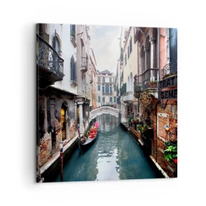 Tablou pe pânză - Peisaj venețian cu gondolă și pod - 50x50 cm