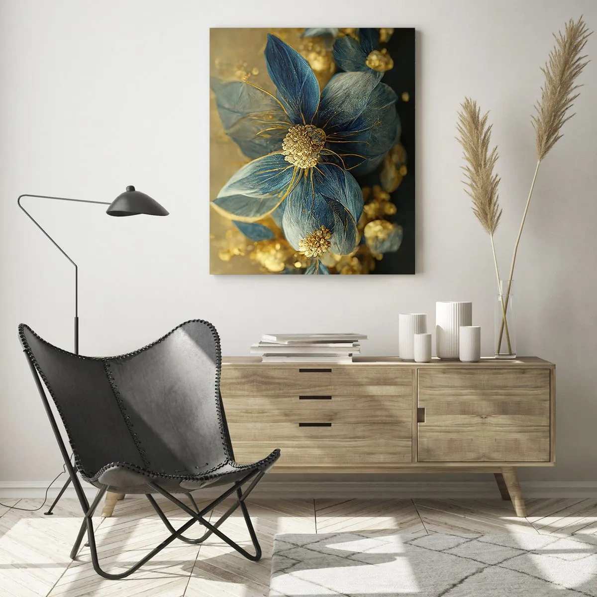 Tablou pe sticlă - Floare cu aur - 50x70 cm