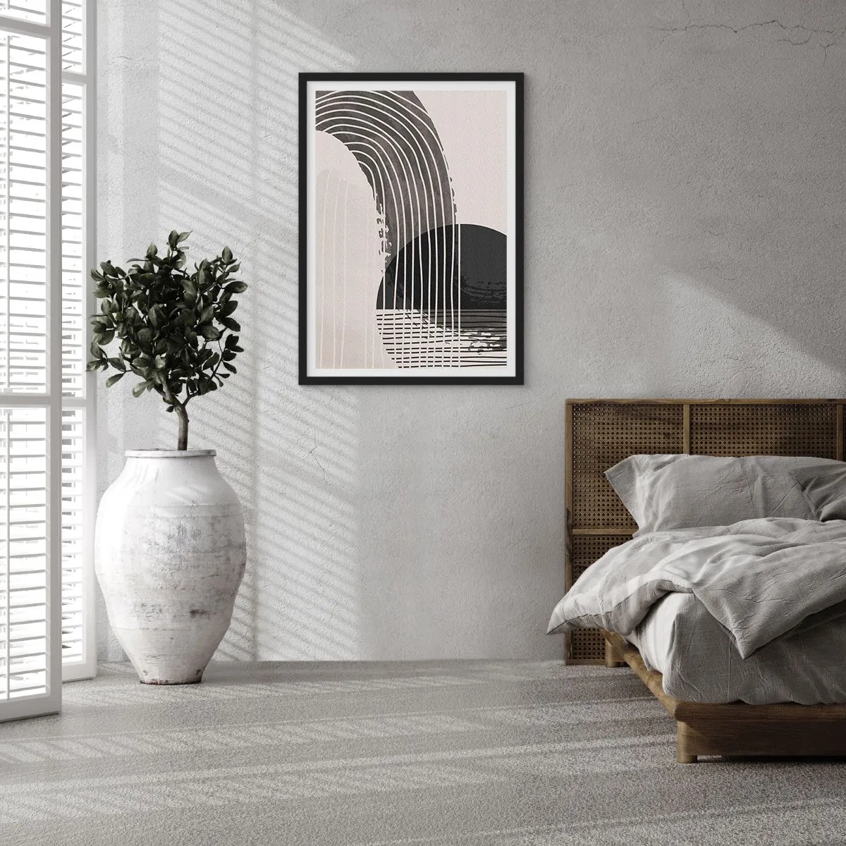 Poster în ramă neagră - Abstracție minimalistă în alb și negru - 50x70cm - Până acolo și înapoi - Decorațiune modernă pentru perete pentru living și dormitor ARTTOR
