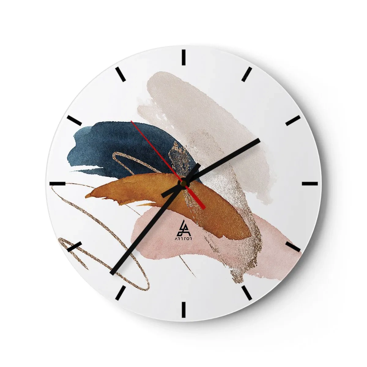 Ceas de perete - Ceas pe sticlă - Tușe colorate de pensulă pe fundal alb, într-un stil artistic - 30x30cm - Compoziție înaripată - Decorațiune modernă pentru perete pentru living, bucătărie și dormitor ARTTOR