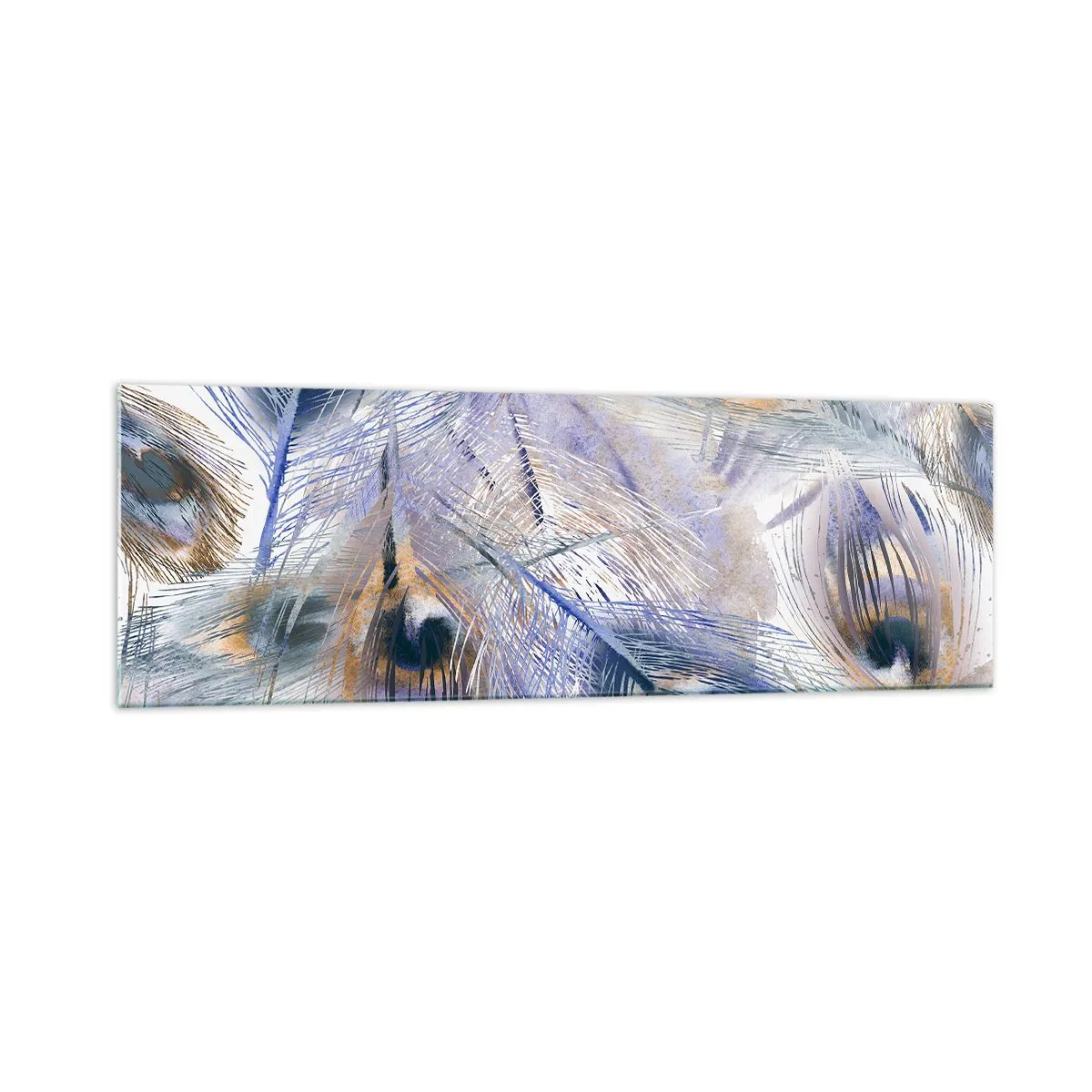 Tablou pe sticlă - Compoziția penelor de păun - 160x50 cm