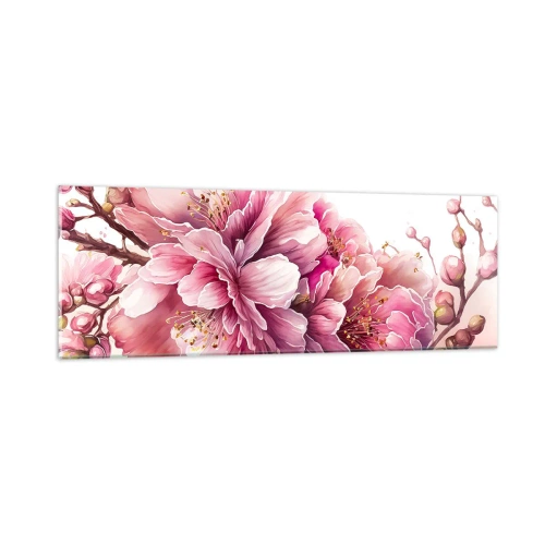 Tablou pe sticlă - Flori de cireș - 90x30 cm