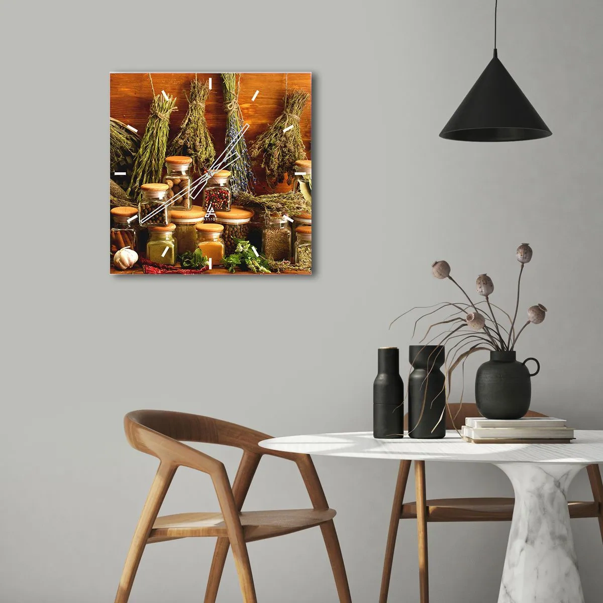 Ceas de perete - Ceas pe sticlă - Vrăjitorie de bucătărie - 30x30 cm