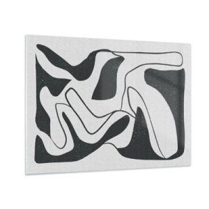 Tablou pe sticlă - Forme abstracte alb-negru care seamănă cu un labirint - 70x50cm - Distracție abstractă în labirint - Decorațiune modernă pentru perete pentru living și dormitor ARTTOR