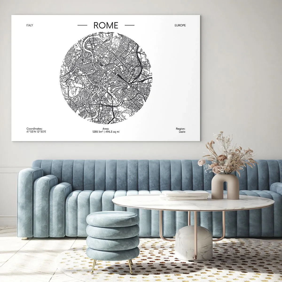 Tablou pe sticlă - O hartă a Romei sub forma unui desen stradal detaliat - 70x50cm - Anatomia Romei - Decorațiune modernă pentru perete pentru living și dormitor ARTTOR