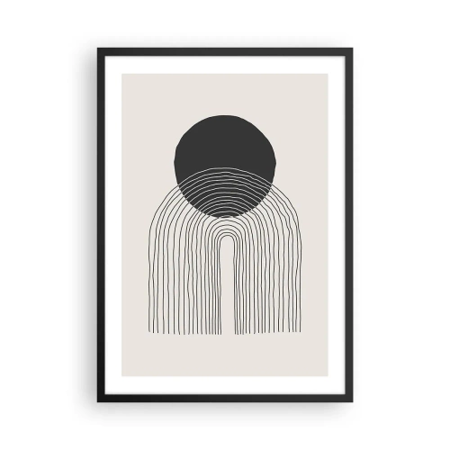 Poster în ramă neagră - Motiv minimalist de cerc și linie alb-negru - 50x70cm - Tremurând și încrezător - Decorațiune modernă pentru perete pentru living și dormitor ARTTOR