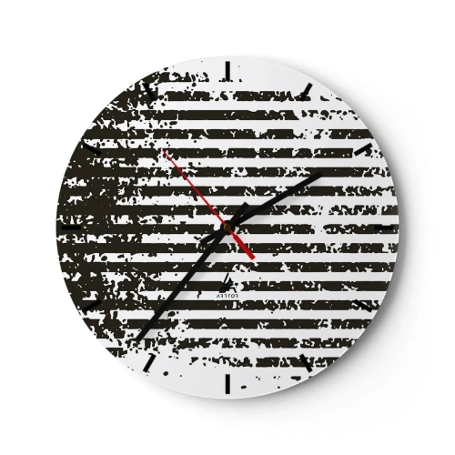 Ceas de perete - Ceas pe sticlă - Dungi orizontale alb-negre cu textură neregulată - 30x30cm - Ritm și zgomot - Decorațiune modernă pentru perete pentru living, bucătărie și dormitor ARTTOR