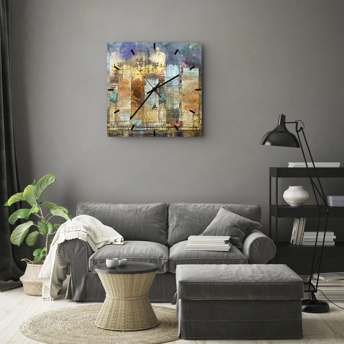 Ceas de perete - Ceas pe sticlă - Metropola însorită - 40x40 cm