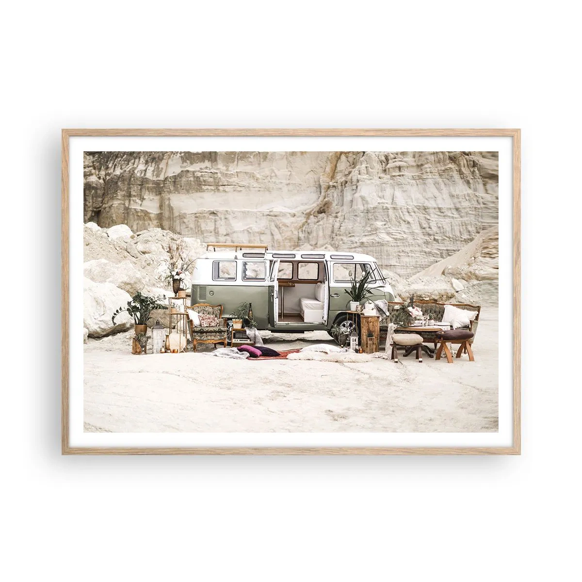 Poster în ramă de stejar deschis - Să înceapă călătoria - 100x70 cm