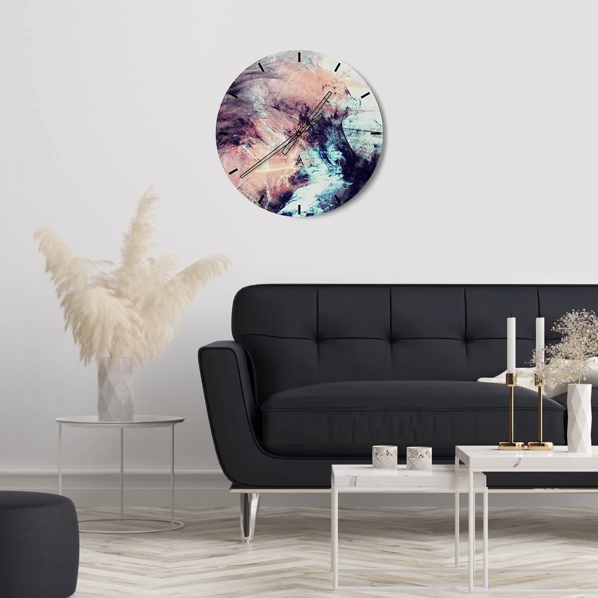 Ceas de perete - Ceas pe sticlă - Compoziție abstractă în nuanțe pastelate - 30x30cm - Simte vântul - Decorațiune modernă pentru perete pentru living, bucătărie și dormitor ARTTOR