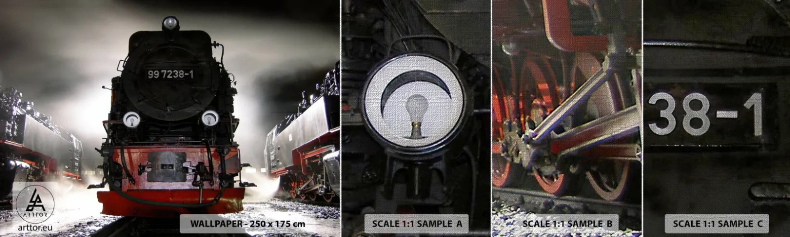 Mostră tapet Premium Canvas - Stă și pufuie, geme și suflă... - Locomotiva cu abur, Gară, Automobile - 100x30 cm