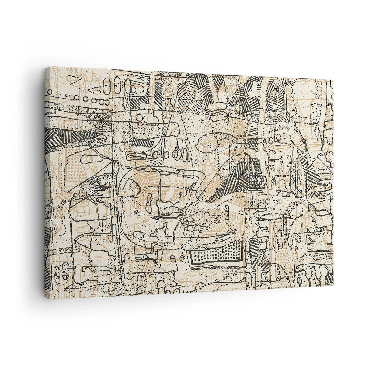 Tablou pe pânză Canvas - Modele și linii abstracte pe un fundal bej - 70x50cm - Așteaptă să fie descifrat - Decorațiune modernă pentru perete pentru living și dormitor ARTTOR