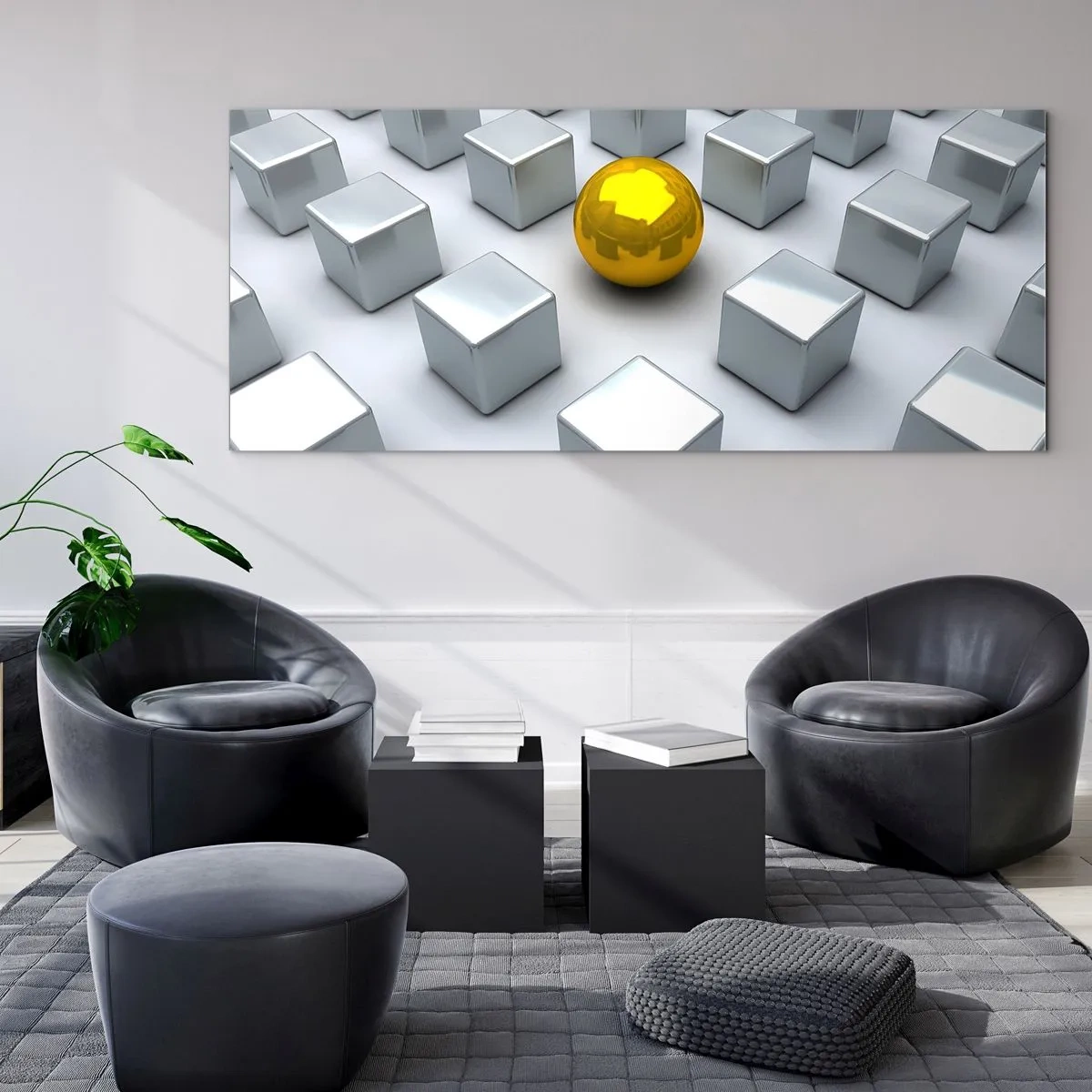 Tablou pe sticlă - De ce eu? Compoziție geometrică - 90x30 cm