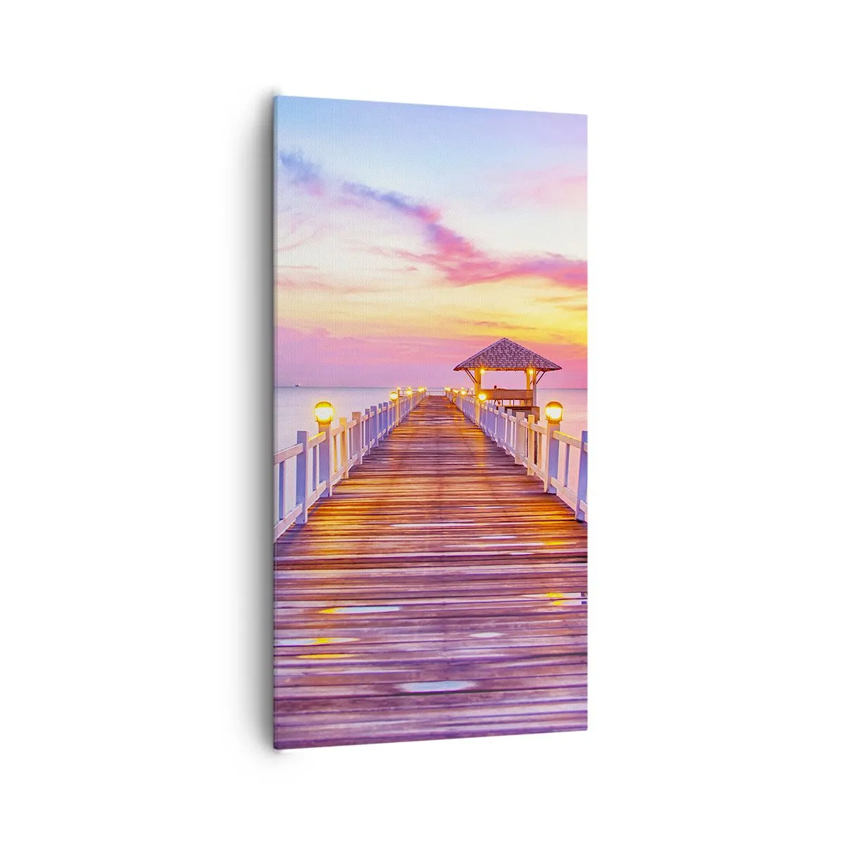 Tablou pe pânză - Tăcerea serii în liliac-auriu - 65x120 cm