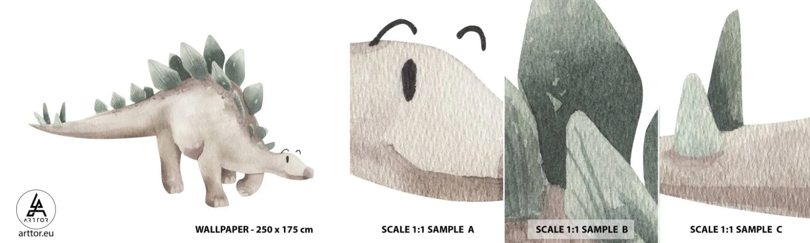 Mostră de Tapet Standard Eco - Prietenul tău - Dinozaur, Pentru copii, Stegozaur - 100x30 cm