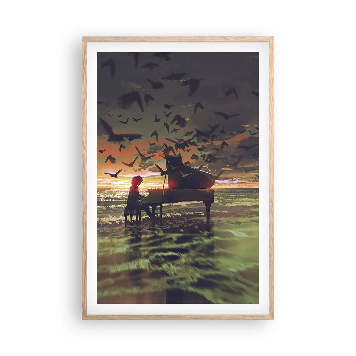 Poster în ramă de stejar deschis - Concert pentru pian și valuri - 61x91 cm