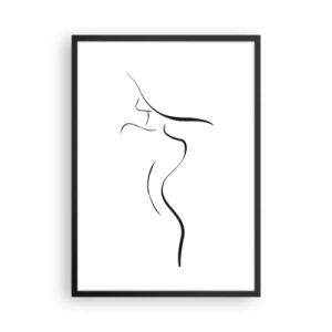 Poster în ramă neagră - O siluetă minimalistă a unei femei desenată cu o linie neagră. - 50x70cm - E insesizabilă ca un val - Decorațiune modernă pentru perete pentru living și dormitor ARTTOR