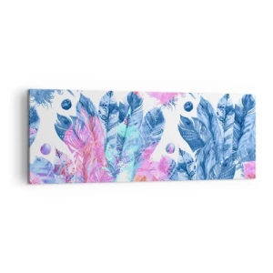 Tablou pe pânză - Pene în alb și albastru - 140x50 cm
