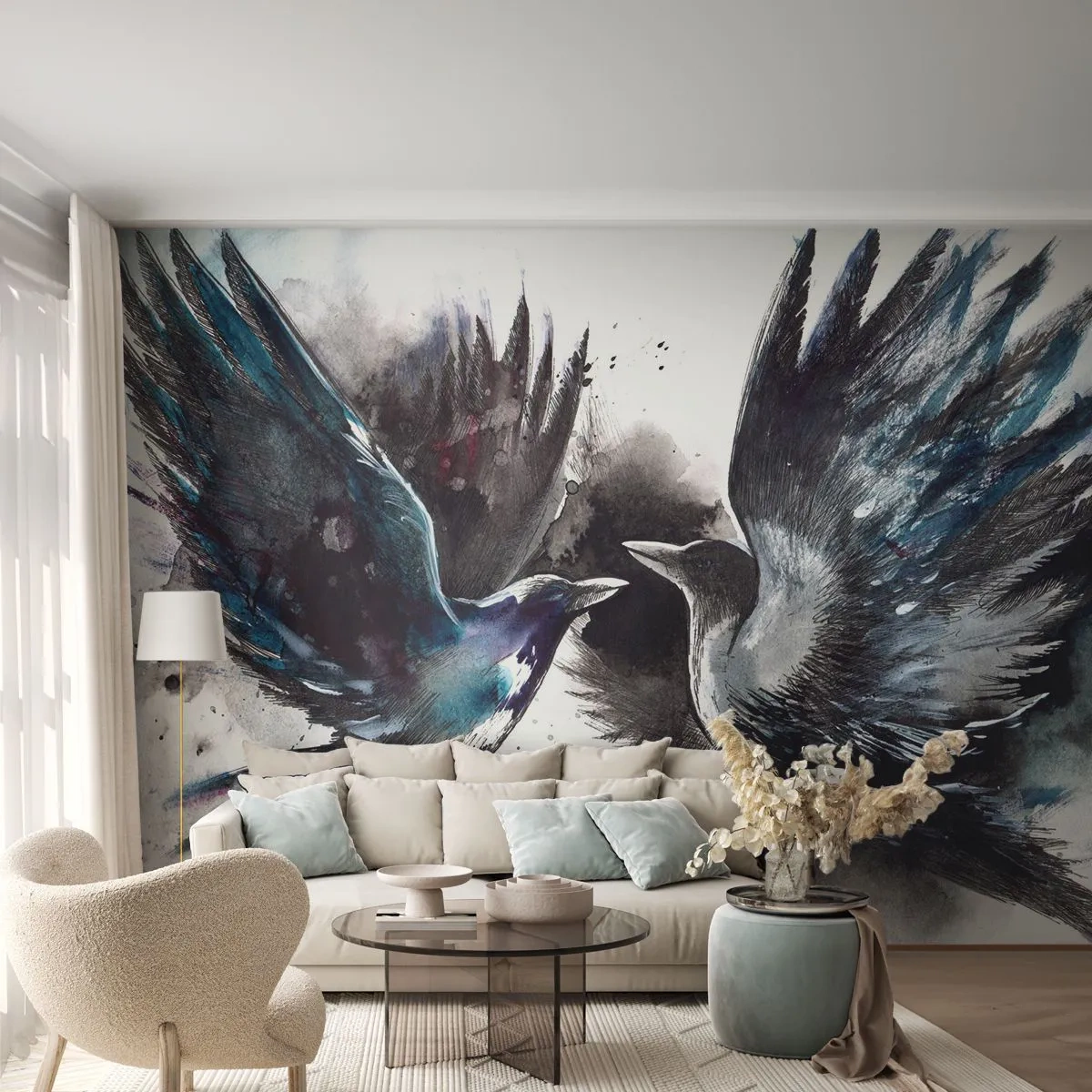 Tapet Autoadeziv Deluxe Sticker - Bătălia corbilor - Abstracția, Pasăre, Animale - 250x175 cm