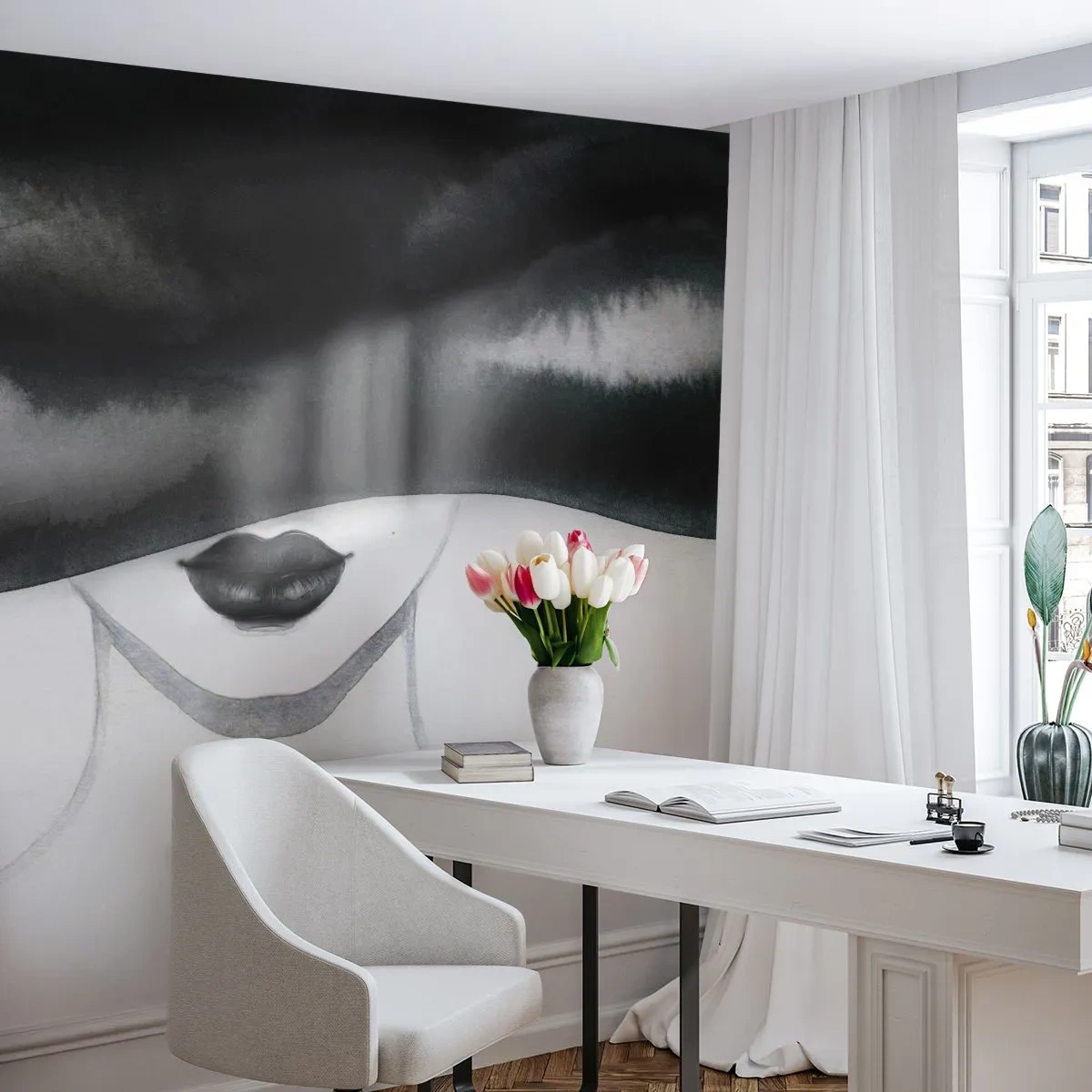Tapet Premium Sand - Un mister senzual - Femeie În pălărie, Model, alb-negru - 100x70 cm
