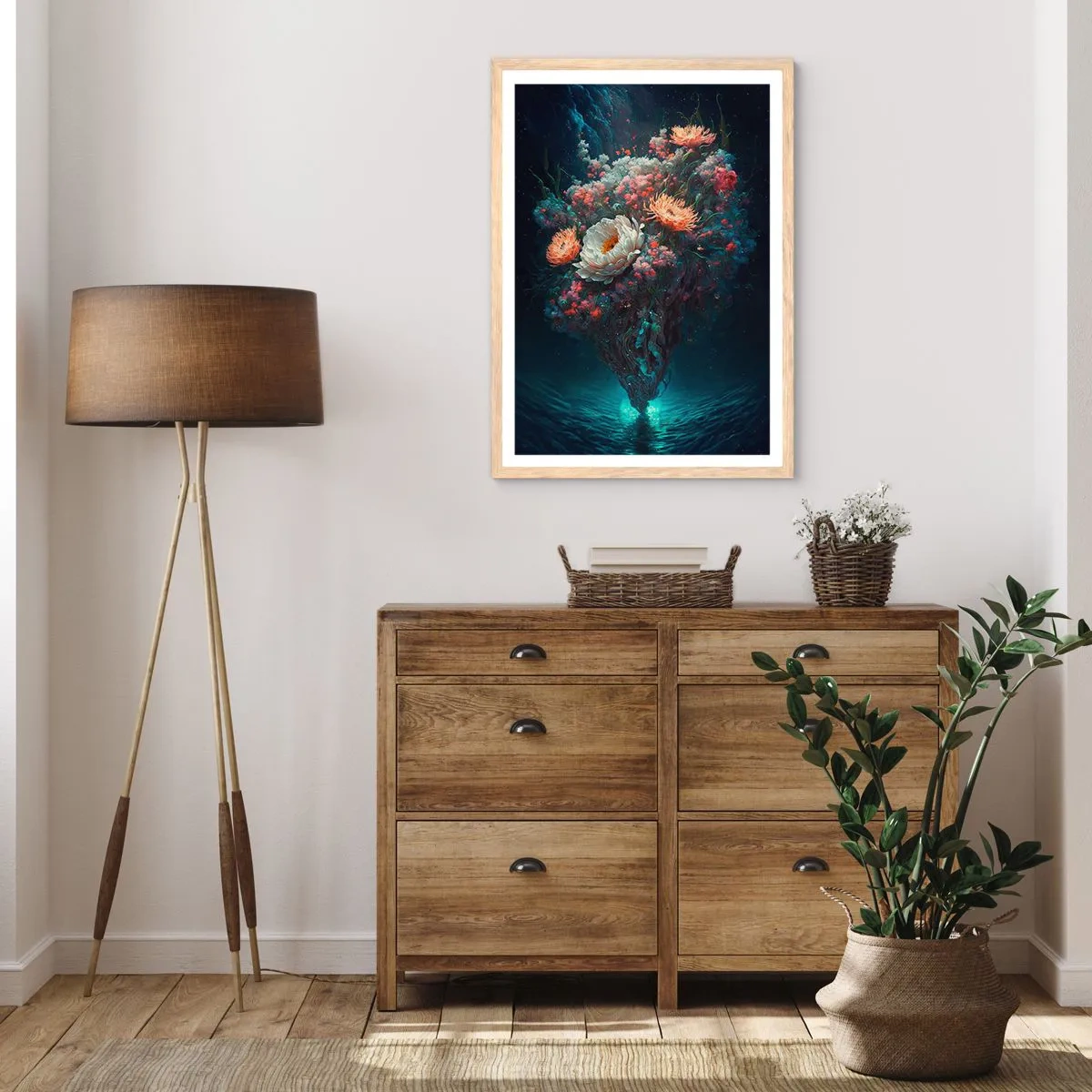 Poster în ramă de stejar deschis - Grădină ciudată - 70x100 cm