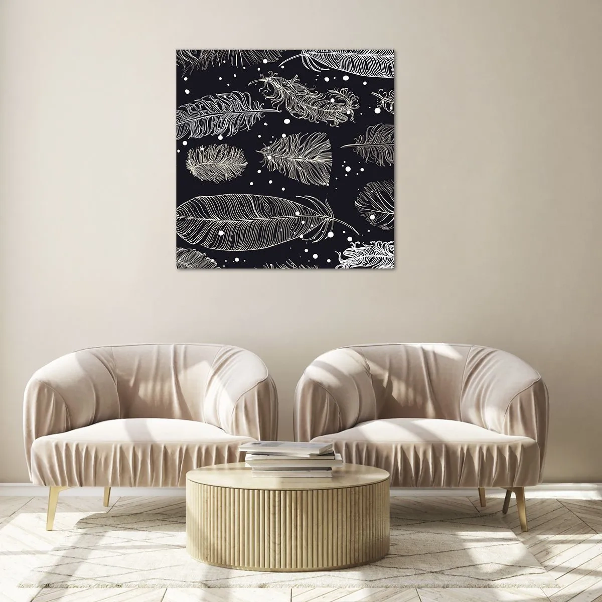 Tablou pe sticlă - Dantelă cu pene - 70x70 cm