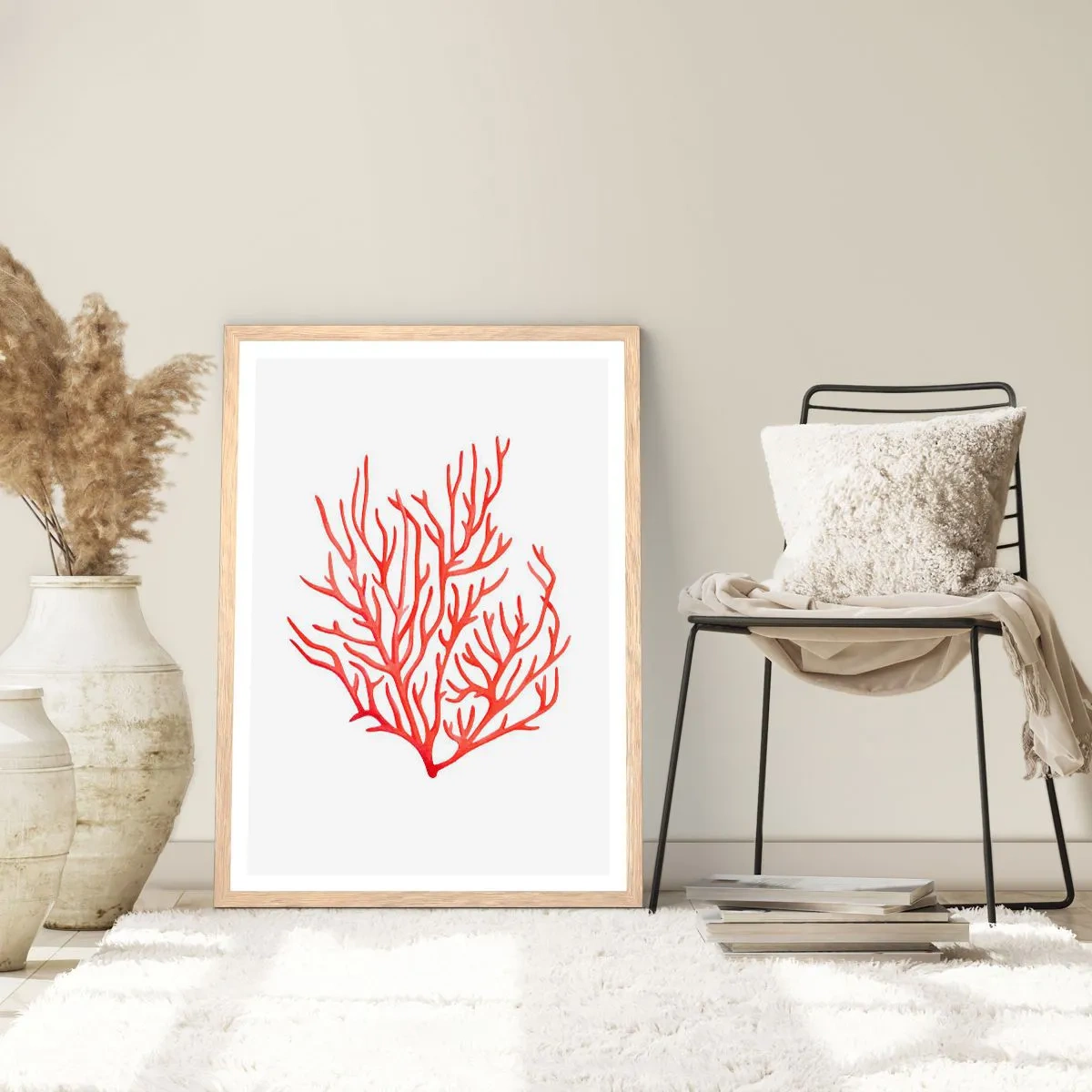 Poster în ramă de stejar deschis - Coral filigranat - 40x50 cm