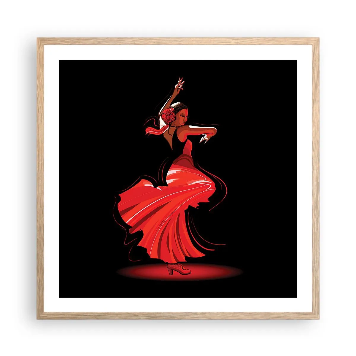 Poster în ramă de stejar deschis - Spiritul înflăcărat al flamenco-ului - 60x60 cm
