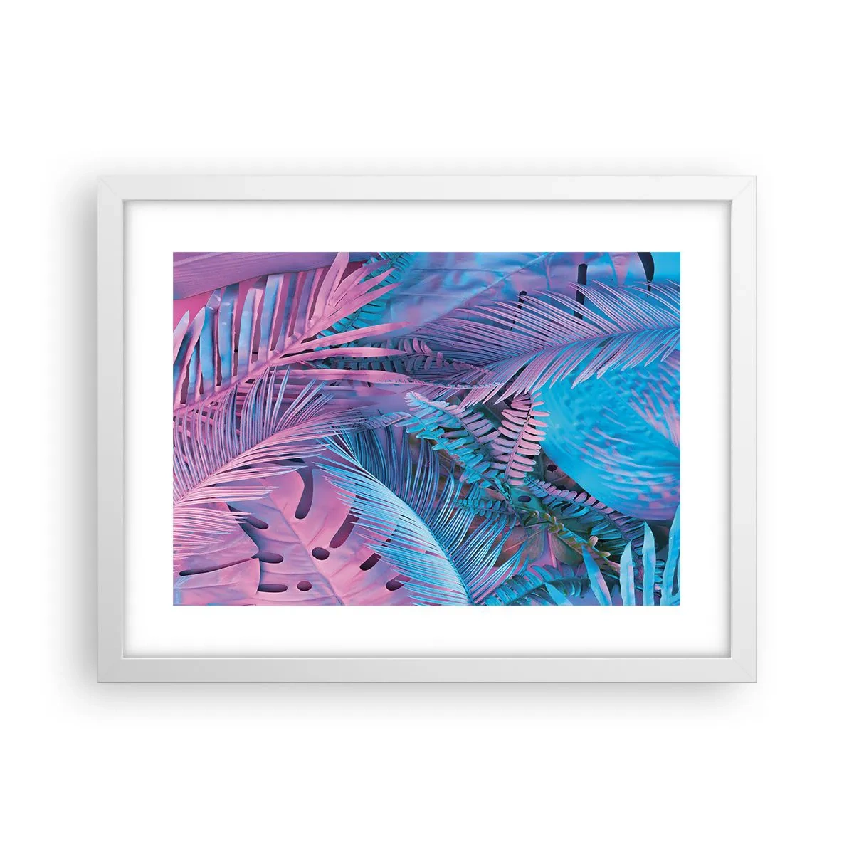 Poster în ramă albă - Palmieri în alb și albastru - 40x30 cm