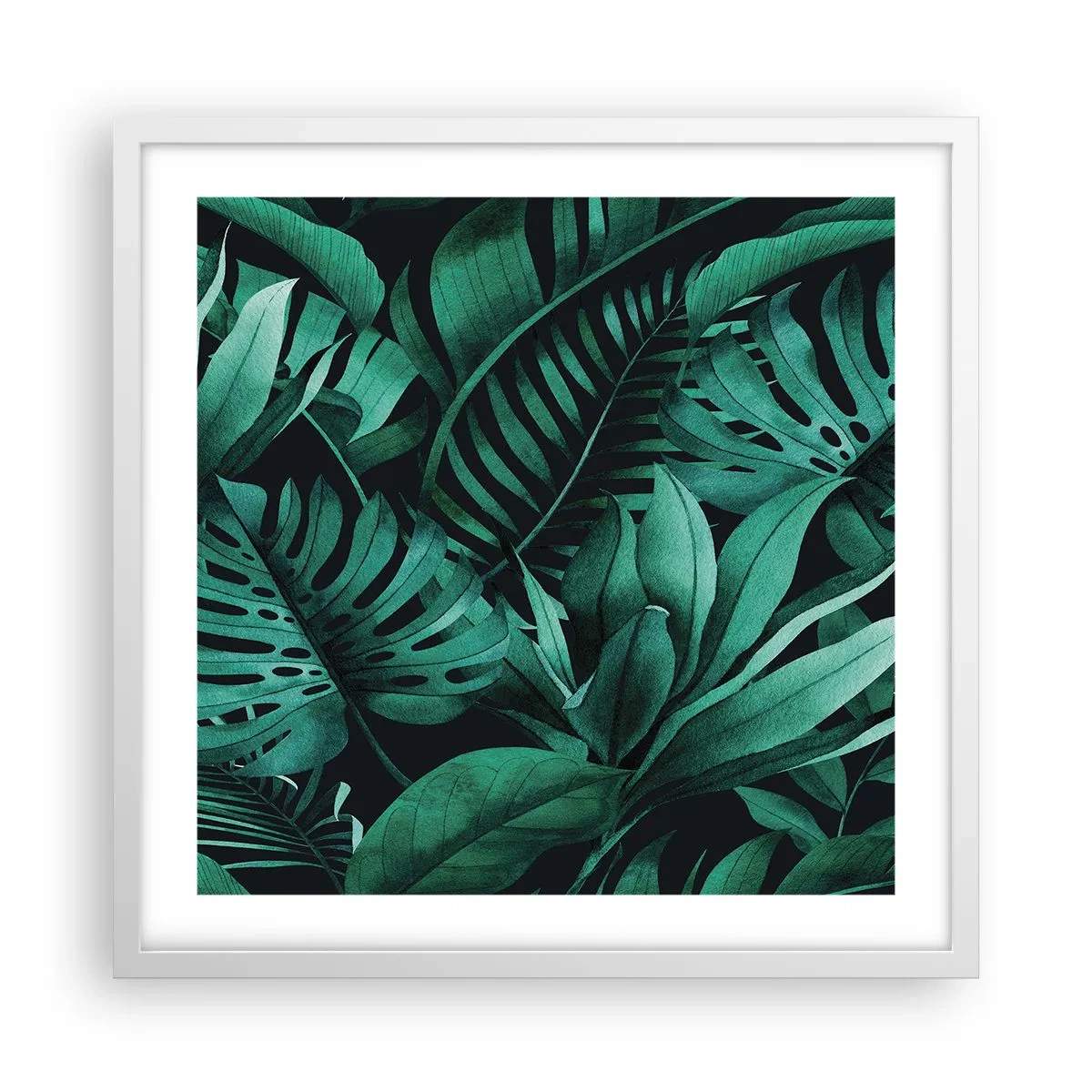 Poster în ramă albă - Profunzimea verdelui tropical - 50x50 cm