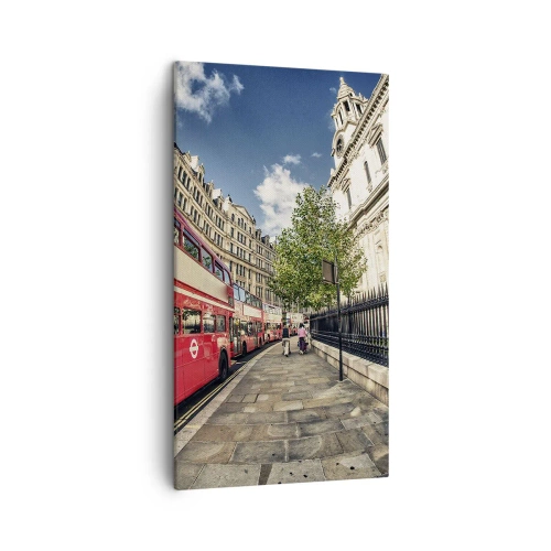 Tablou pe pânză - Stradă din Londra în gri și roșu - 45x80 cm