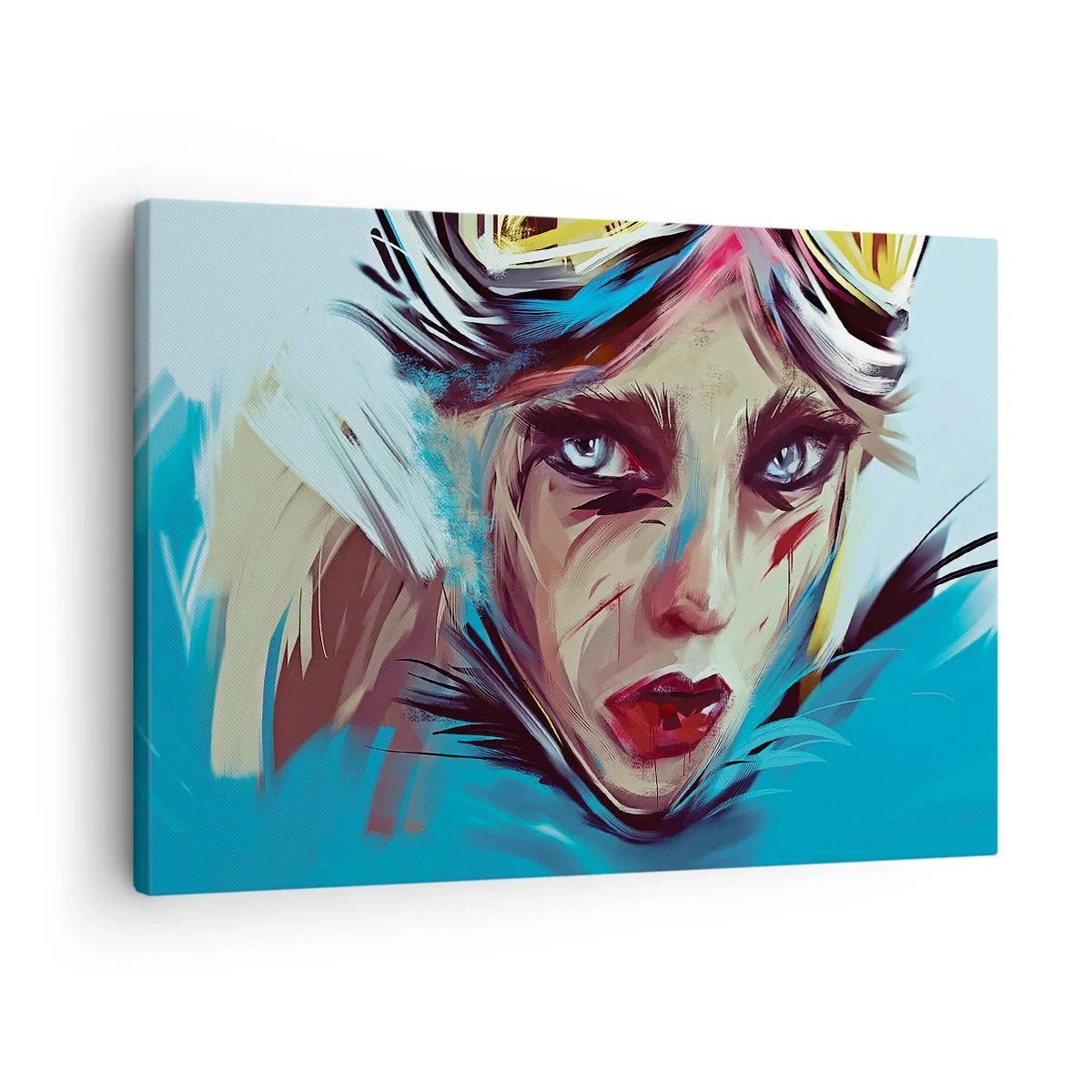 Tablou pe pânză Canvas - Portret de femeie în culori dinamice și stil abstract - 70x50cm - Războinica de drum - Decorațiune modernă pentru perete pentru living și dormitor ARTTOR