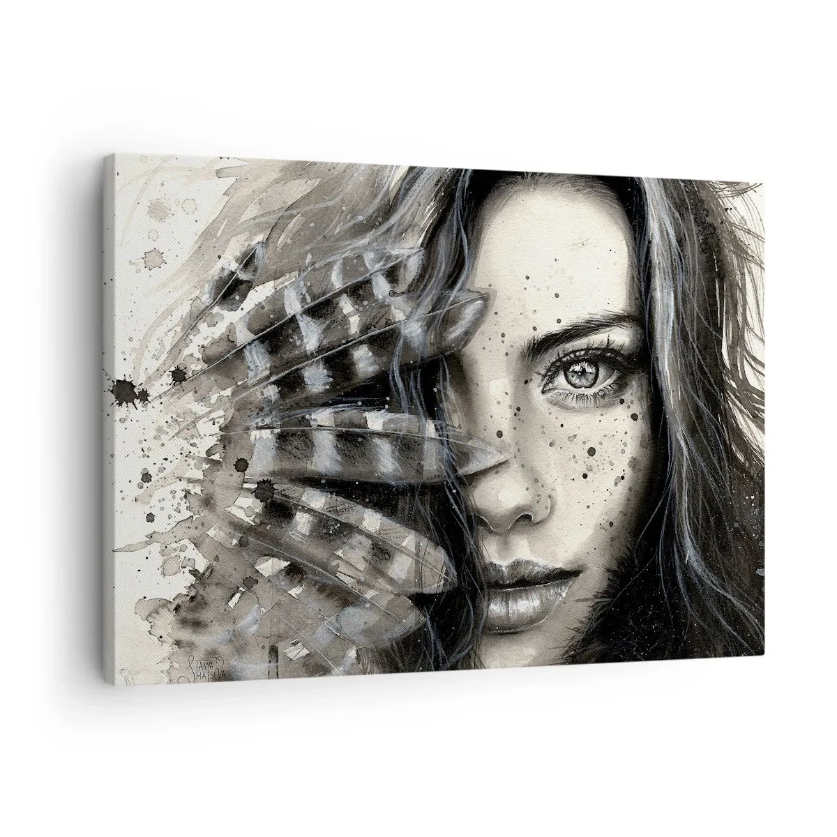 Tablou pe pânză Canvas - Portret artistic al unei femei cu detalii abstracte - 70x50cm - Frumusețe sălbatică - Decorațiune modernă pentru perete pentru living și dormitor ARTTOR