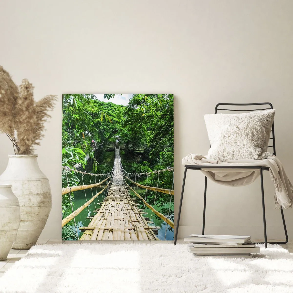 Tablou pe sticlă - Pod de maimuțe peste verdeață - 50x70 cm