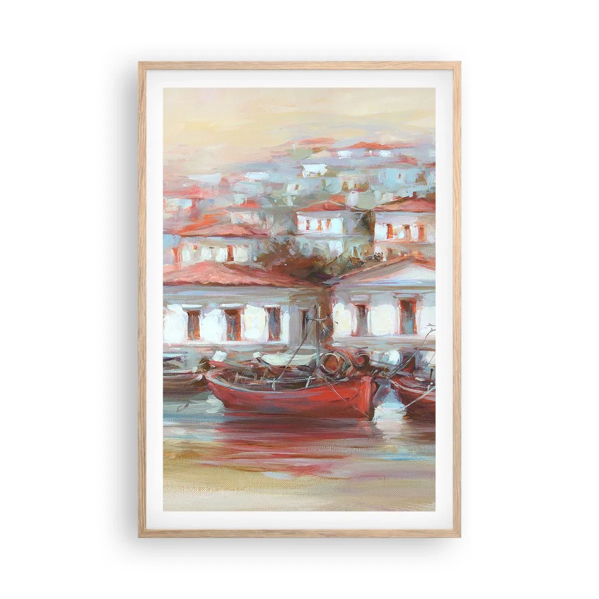 Poster în ramă de stejar deschis - Orășel fericit - 61x91 cm