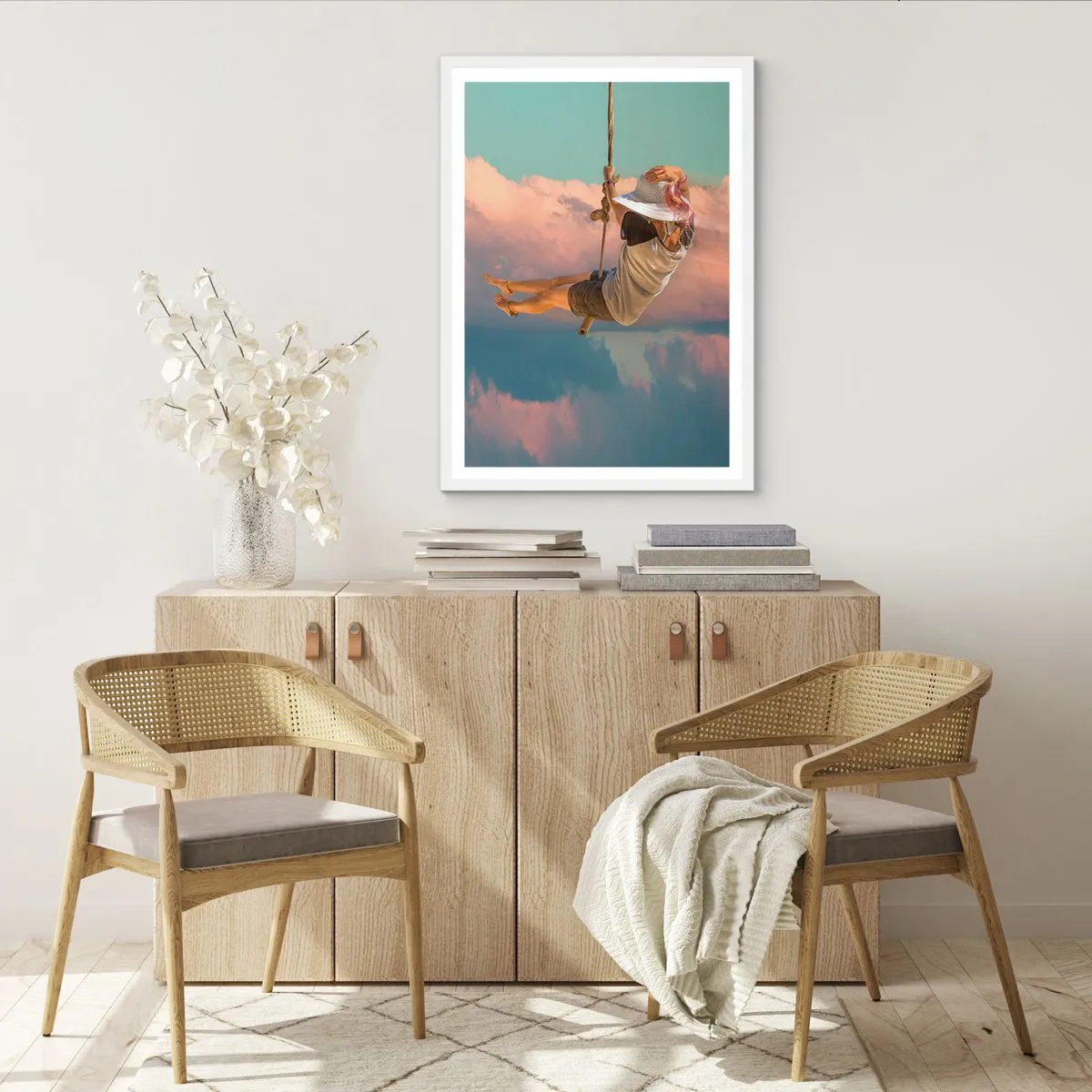 Poster în ramă albă - Distracție în nori - 70x100 cm