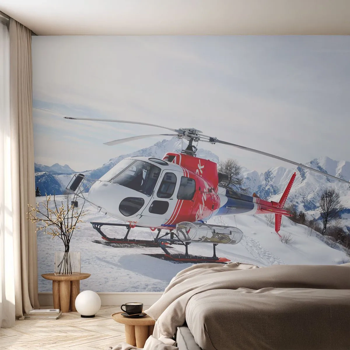 Tapet Premium Canvas - Întotdeauna gata - Elicopter, Peisaj, Alpi - 250x175 cm