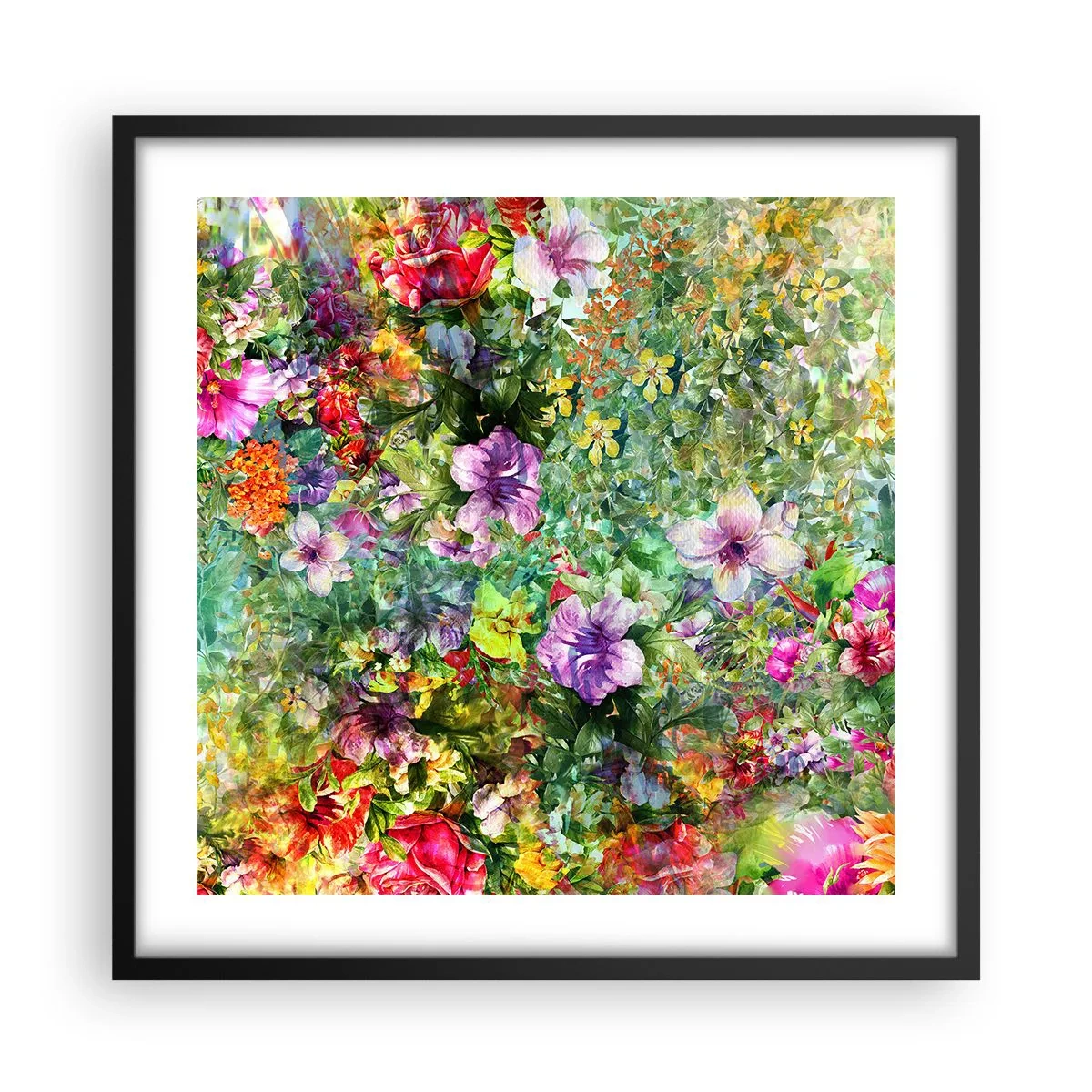 Poster în ramă neagră - Să ne pierdem în flori - 50x50 cm