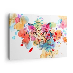 Tablou pe pânză Canvas - Portret abstract al unui leopard în culori intense - 70x50cm - Frumoasa și bestia - Decorațiune modernă pentru perete pentru living și dormitor ARTTOR
