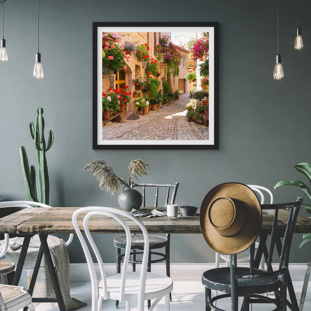 Poster în ramă neagră - Într-un potop de flori - 50x50 cm