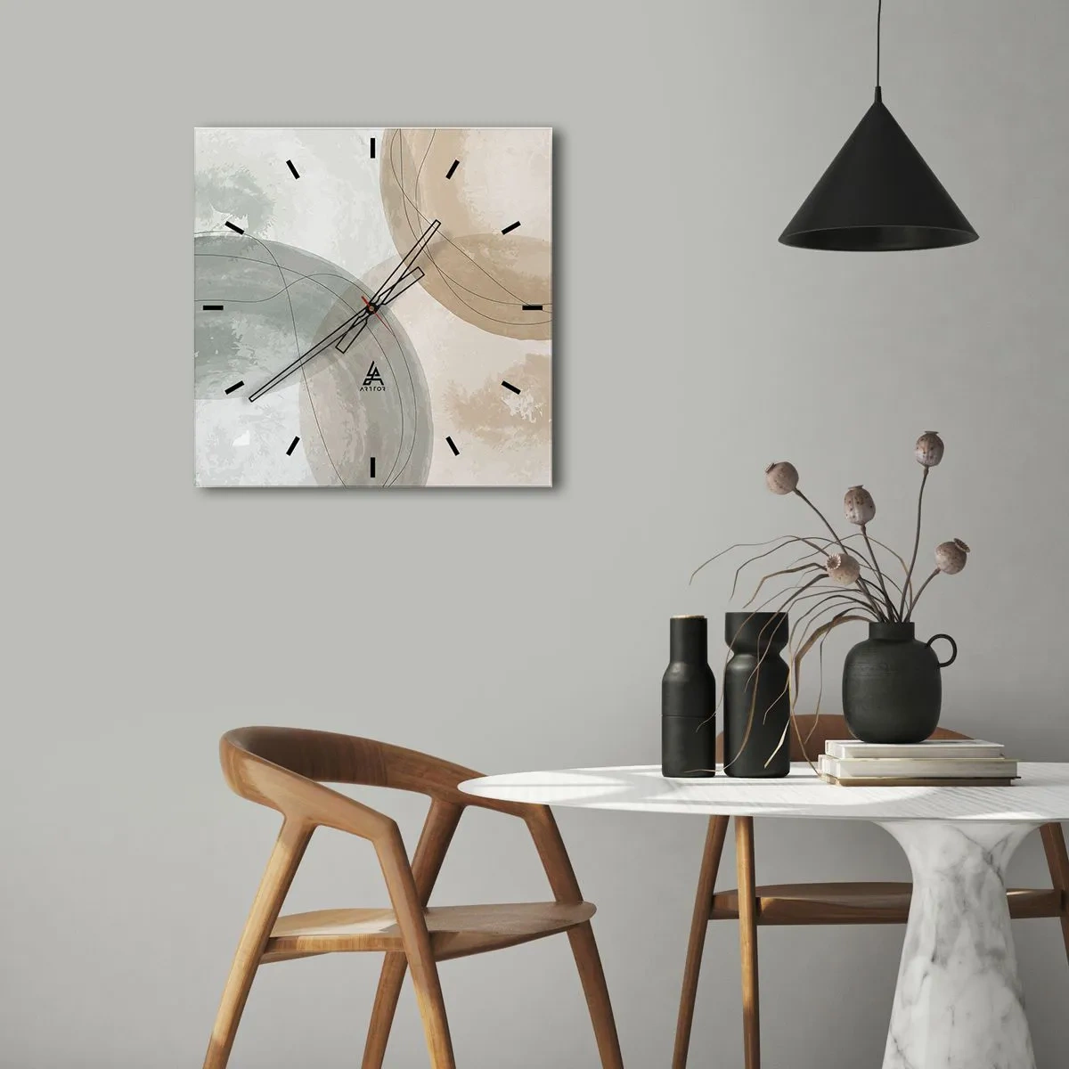 Ceas de perete - Ceas pe sticlă - Întrepătrunderea lumilor - 30x30 cm